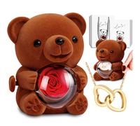 Aloskart Ours Rose Eternelle avec Collier, Ourson avec Rose Eternel, Cadeau Saint Valentin pour Femme, Ours Boîte à Musique Manivelle, Cadeau Noël, Gift Anniversaire Femme(marron)