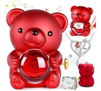 Aloskart Ours Rose Eternelle Boîte à Musique,Ours avec Rose et Bijoux | Ours Eternel Boîte à Musique,avec Collier Original Rose,Ourson Fleur Eternelle Boîte à Musique pour Femme,Maman,Noel