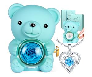 Aloskart Ours Rose Eternelle Cadeau pour Femme, Ourson Rose Eternel avec Collier, Cadeau Saint Valentin pour Femme, Cadeaux Anniversaire Femme, Cadeaux Fête des Mères pour Maman et Noël