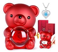 Aloskart Ours Rose Eternelle, Ourson Rose Eternelle avec Boîte à Bijoux Cachée et Collier en Forme de Cœur, Cadeau Noel Femme Original Utile, Cadeau Anniversaire Femme, Saint-Valentin(Collier Bleu)
