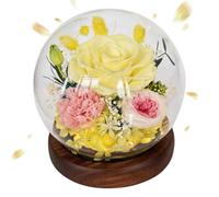 Aloskart Rose Eternelle dans Un Verre avec Lumière LED,Naturelle Fleur Rose Eternelle sous Cloche pour Femme, Maman, Copine, Épouse - Anniversaire, Fête des Mères, Noël, Saint-Valentin(Jaune)