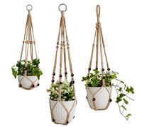 Aloskart Suspension Plante Macramé, Lot de 4 pour Balcon, Mur et Jardin | Set 3 pots suspendus jute, hauteurs cascade. Tressé main durable, perles, métal. Gain de place, rangement. Idéal offrir.