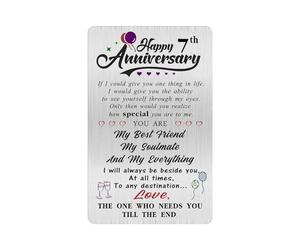 Alotozo Seven 7 Year Anniversary Sweet Gifts for him, Husband Men - Happy 7th Wedding Anniversary Gravé Wallet Card Inserts for Boyfriend Her Wife Women