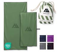 ALP & ACT Serviette Microfibre Lot de 2 - Microfibre 100% Recyclée - Super LÉGÈRE & Séchage Rapide - 150x70 cm + 100x50 cm - Camping Accessoires : Serviette Voyage & Bain, Drap de Plage - Vert