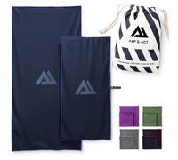 ALP & ACT Serviette Microfibre Lot de 2 - Microfibre 100% Recyclée - Super LÉGÈRE & Séchage Rapide - 150x70 cm + 100x50 cm - Camping Accessoires : Serviette Voyage & Bain, Drap de Plage - Bleu