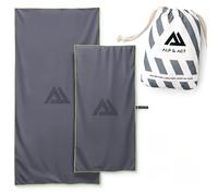 ALP & ACT Serviette Microfibre Lot de 2 - Microfibre 100% Recyclée - Super LÉGÈRE & Séchage Rapide - 150x70 cm + 100x50 cm - Camping Accessoires : Serviette Voyage & Bain, Drap de Plage - Gris