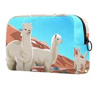 Alpaca at The Desert Trousse à cosmétiques pour femme, trousse de toilette de voyage, grande pochette de maquillage pratique avec fermeture éclair, multicolore, 18.5x7.5x13cm/7.3x3x5.1in, Trousse de
