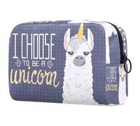 Alpaca I Choose to Be a Unicorn Trousse à cosmétiques pour femme, trousse de toilette de voyage, grande trousse de maquillage pratique avec fermeture éclair, multicolore, 18.5x7.5x13cm/7.3x3x5.1in,