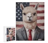 Alpaca in Suit with American Flag-2 Puzzle 1000 Pièces Educa Jouet en Bois Cadeau Unique Décoration Intérieure Jeu Éducatif Challenge Toy Adultes Et Enfants À Partir De 14 Ans 500 PCS