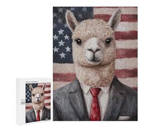 Alpaca in Suit with American Flag-2 Puzzle 1000 Pièces Educa Jouet en Bois Cadeau Unique Décoration Intérieure Jeu Éducatif Challenge Toy Adultes Et Enfants À Partir De 14 Ans 500 PCS