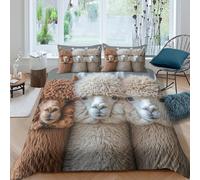 Alpaca trio Ensemble De Literie 3 Pièces 3D Imprimée Microfibre Hypoallergique Cute animal photography Housse de Couette avec 2 x Taies d'oreiller Respirante for Chambre à Coucher Single（135x200cm）