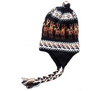 Alpacaandmore Bonnet Chullo péruvien noir unisexe en laine d'alpaga motif alpaga, Noir, marron., taille unique