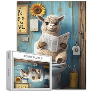 Alpaga assis sur le siège de toilette - Casse-tête de 1 000 pièces pour adultes - Puzzles colorés pour décoration de la maison, cadeaux, puzzle familial, parfait pour les soirées de jeu, 68,6 x 50,8