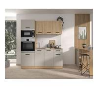 ALPAGA - Cuisine complete - Chene silva / Grege - 180 x 60/31 x 211 cm - Avec colonne four et plan de travail - GAMI