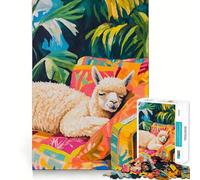 Alpaga endormi dans Un Paradis Tropical Puzzle de 1000 pièces pour Adolescents Jeu de réflexion et de détente Découpe Nette Liste de souhaits du Père Noël 38x52cm