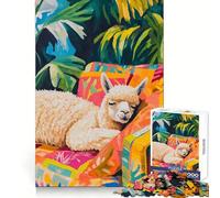 Alpaga endormi dans Un Paradis Tropical Puzzle de 1000 pièces pour Adolescents Jeu de réflexion et de détente Découpe Nette Liste de souhaits du Père Noël 38x52cm
