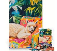 Alpaga endormi dans Un Paradis Tropical Puzzle de 1000 pièces pour Adultes Jeu de réflexion Relaxant et Amusant Assemblage d'image Surprise chaleureuse 50x75cm