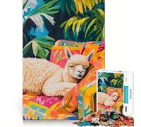 Alpaga endormi dans Un Paradis Tropical Puzzle de 1000 pièces pour Adultes Jeu de réflexion Relaxant et Amusant Assemblage d'image Surprise chaleureuse 50x75cm