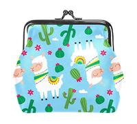 Alpaga Llama Blue Portefeuilles en Cuir PU pour Femmes Mini Boucle Porte-Monnaie pour Filles