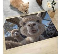 Alpaga Paillasson Intérieur, 80 x 120 cm Tapis Entrée Intérieur Extérieur Imperméable Antidérapant, Animaux Ruraux Tapis pour Entrée Lavable Cuisine Salle de Bain- Brun Clair