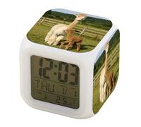 Alpaga Réveil Lumineux LED avec Calendrier,Heure & Affichage de la température,Réveil Cube avec Affichage,Réveil numérique LED à 7 couleurs changeantes,cadeau lumineux pour garçons et filles