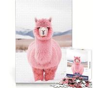 Alpaga Rose dans la Neige Puzzle de 1000 pièces pour Adultes Jeu de logique Stimulant et apaisant Bords Nets Cadeau touchant (38x26cm)