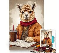 Alpaga savourant Un café Puzzle de 1000 pièces Jeu de réflexion et de précision Découpe de Haute précision Passe-Temps Fascinant pour Les Moments de détente (50x75cm)