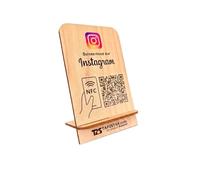 Alpanet Stand en Bois, NFC & QR Présentoir écran Panneau chevalet pour Instagram (Bambou) Tap2Star.COM (11,5x7cm, Instagram FR (Gros QR))