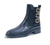 ALPE Bottines avec talon large et bas, bout fin, cuir, boucles à la cheville, fermeture éclair, pour femme, Noir , 39 EU
