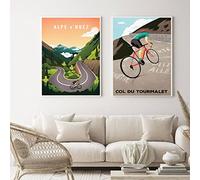 Alpe d'Huez Cyclisme Souvenir Vintage Affiche et Impression Classique Toile Peinture Créativité Mur Art Vélo Cadeau Décor À La Maison Photos 40X60cmX2 No Frame