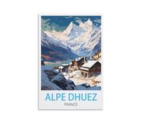 Alpe D'Huez France - Poster de voyage vintage - Impression sur toile pour salon, chambre à coucher, dortoir, maison, bureau - Décoration murale 20 x 30 cm