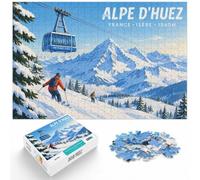 Alpe Huez Travel Poster Puzzle 1000pcs (70x50cm) avec Motif | Pour les jours libres de décembre : ce puzzle adulte 1000 pièces crée un moment puzzle pendant les journées froides.