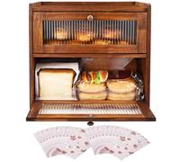 Alpeir Boîte à pain pour comptoir de cuisine, double couche, grande boîte à | Bois de pin de qualité alimentaire, double aérations arrière, récipient de rangement à pain fait maison avec fenêtre en