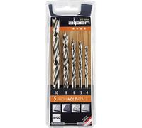 Alpen 600114100 Jeu de forets pour le bois 5 pièces 4 mm, 5 mm, 6 mm, 8 mm, 10 mm tige cylindrique 1 set