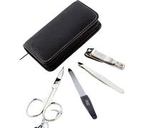 Alpen 6820 Kit de manucure et pédicure avec étui en cuir noir, 4 pièces : ciseaux, coupe-ongles, lime à ongles, pince à épiler, produit fabriqué en Italie