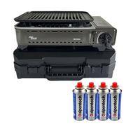 Alpen Camping - Barbecue à Gaz Nevada 1780W + 4 Cartouches Butane - Allumage Piezo - Grille avec Évacuation des Graisses et Mallette de Transport - Van Camping et Bivouac