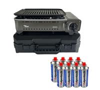 Alpen Camping - Barbecue à Gaz Nevada 1780W + 8 Cartouches Butane - Allumage Piezo - Grille avec Évacuation des Graisses et Mallette de Transport - Van Camping et Bivouac