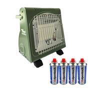 Alpen Camping - Chauffage gaz 1700W + 4 Cartouches gaz Butane - Chauffage d'appoint Extérieur Vert avec Sécurité thermocouple ODS