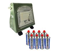 Alpen Camping - Chauffage gaz 1700W + 8 Cartouches gaz Butane - Chauffage d'appoint Extérieur Vert avec Sécurité thermocouple ODS