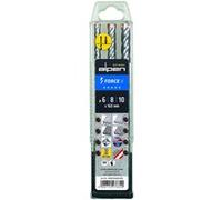 Alpen Force X Jeu de 3 forets SDS-plus pour marteau perforateur avec boîte en plastique 4 tranchants Argenté Ø 6,0/8,0/10,0 mm G
