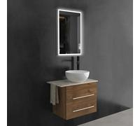 Alpenberger Ensemble de meubles de salle de bain 60 cm - Lavabo pour invités avec meuble bas - Vasque à poser Ø 36 cm - Plaque en céramique avec porte-serviettes (60 cm chêne avec plateau Montblanc