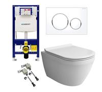 Alpenberger Kit complet de WC suspendu | WC mural sans bord | Couvercle de toilette avec système d'abaissement automatique | Kit de chasse d'eau | Plaque de déclenchement | Élément mural complet |