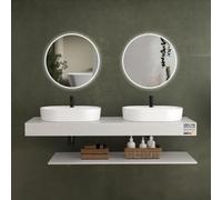 Alpenberger Lavabo à poser avec plaque en céramique, lavabo pour invités WC | Lavabo avec meuble bas, double vasque, plateau de lavabo avec étagère 160-140 cm, lavabo suspendu