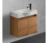 Alpenberger Lavabo avec Meuble Bas de 55 cm | Meuble de Salle de Bain Moderne en Bambou | Petit WC pour Invités
