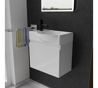 Alpenberger Lavabo avec meuble bas - Petit lavabo pour WC invités - 45 cm de large - Lavabo à poser en céramique avec meuble sous lavabo - Ensemble de meubles de salle de bain - Blanc