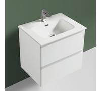 Alpenberger Lavabo avec meuble inférieur, 60 cm de large, pour toilettes et salle de bain invités - Meuble de salle de bain suspendu et en céramique - Blanc