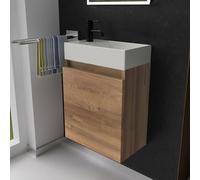 Alpenberger Lavabo WC invités avec meuble bas 45 cm | Armoire de salle de bain étroite | Ensemble de meubles de salle de bain pour petites salles de bain | Meuble de lavabo (bambou, lavabo - côté