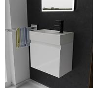 Alpenberger Lavabo WC invités avec meuble bas de 45 cm de large - Petit lavabo à poser - Meuble suspendu - Meuble suspendu - Meuble de lavabo - Blanc