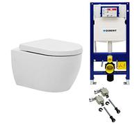 Alpenberger WC mural sans bord | Kit complet de WC suspendu | Cuvette de toilette moderne avec réservoir de chasse Geberit encastré et kit Geberit Duofix (7201 U)
