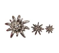 Alpenflüstern API124 - Lot de 3 épingles à épingle en strass - Motif edelweiss - Pour homme et femme - Couleur argent vieilli
